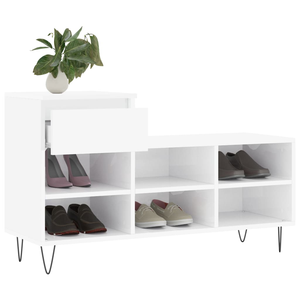 Scarpiera Bianco Lucido 102x36x60 Cm In Legno Multistrato - Image 2
