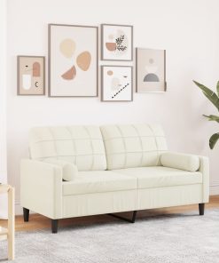 Divano A 2 Posti Con Cuscini Crema 140 Cm In Velluto