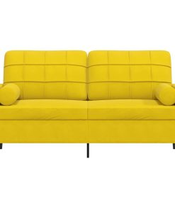 Divano A 2 Posti Con Cuscini Giallo 140 Cm In Velluto