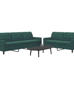 Set Di Divani 2 Pz Con Cuscini Verde Scuro In Velluto