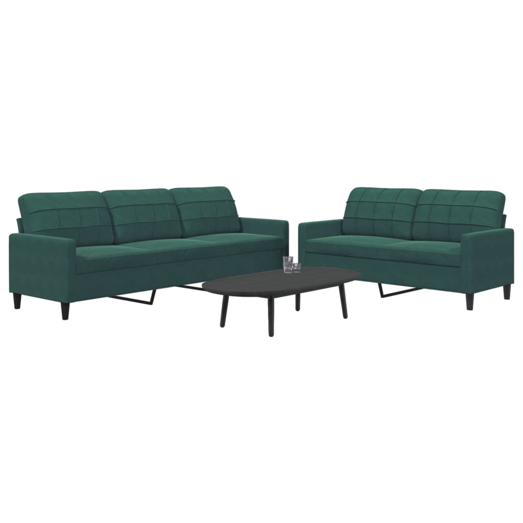 Set Di Divani 2 Pz Con Cuscini Verde Scuro In Velluto