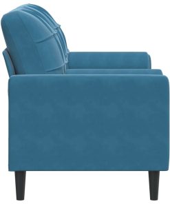 Divano A 2 Posti Con Cuscini Blu 140 Cm In Velluto