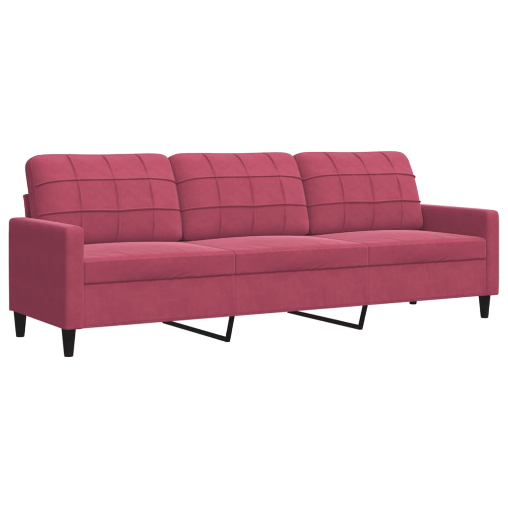 Set Di Divani 3 Pz Con Cuscini E Rinforzi Rosso Vino In Velluto