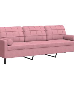 Divano A 3 Posti Con Cuscini Rosa 210 Cm In Velluto