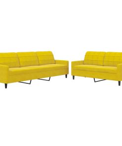 Set Di Divani 2 Pz Con Cuscini Giallo In Velluto