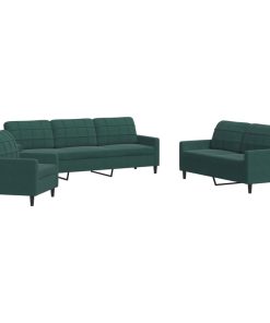 Set Di Divani 3 Pz Con Cuscini Verde Scuro In Velluto