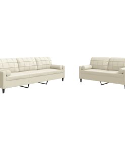 Set Di Divani 2 Pz Con Cuscini E Rinforzi Crema In Velluto