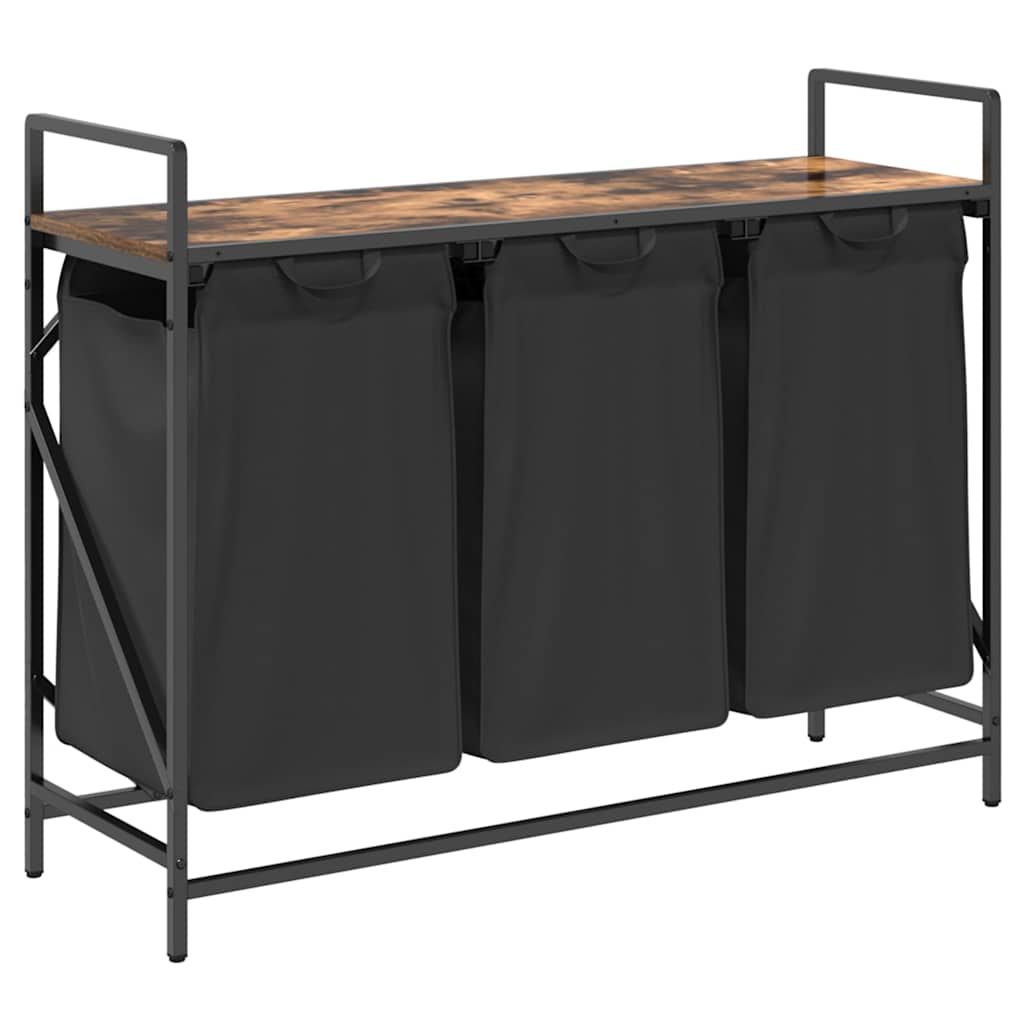 Cesto Portabiancheria 3 Scomparti Con Ripiano Rovere Fumo - Image 4