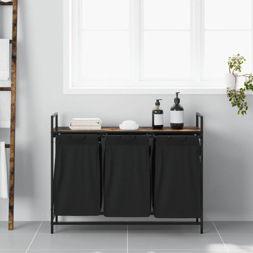 Cesto Portabiancheria 3 Scomparti Con Ripiano Rovere Fumo