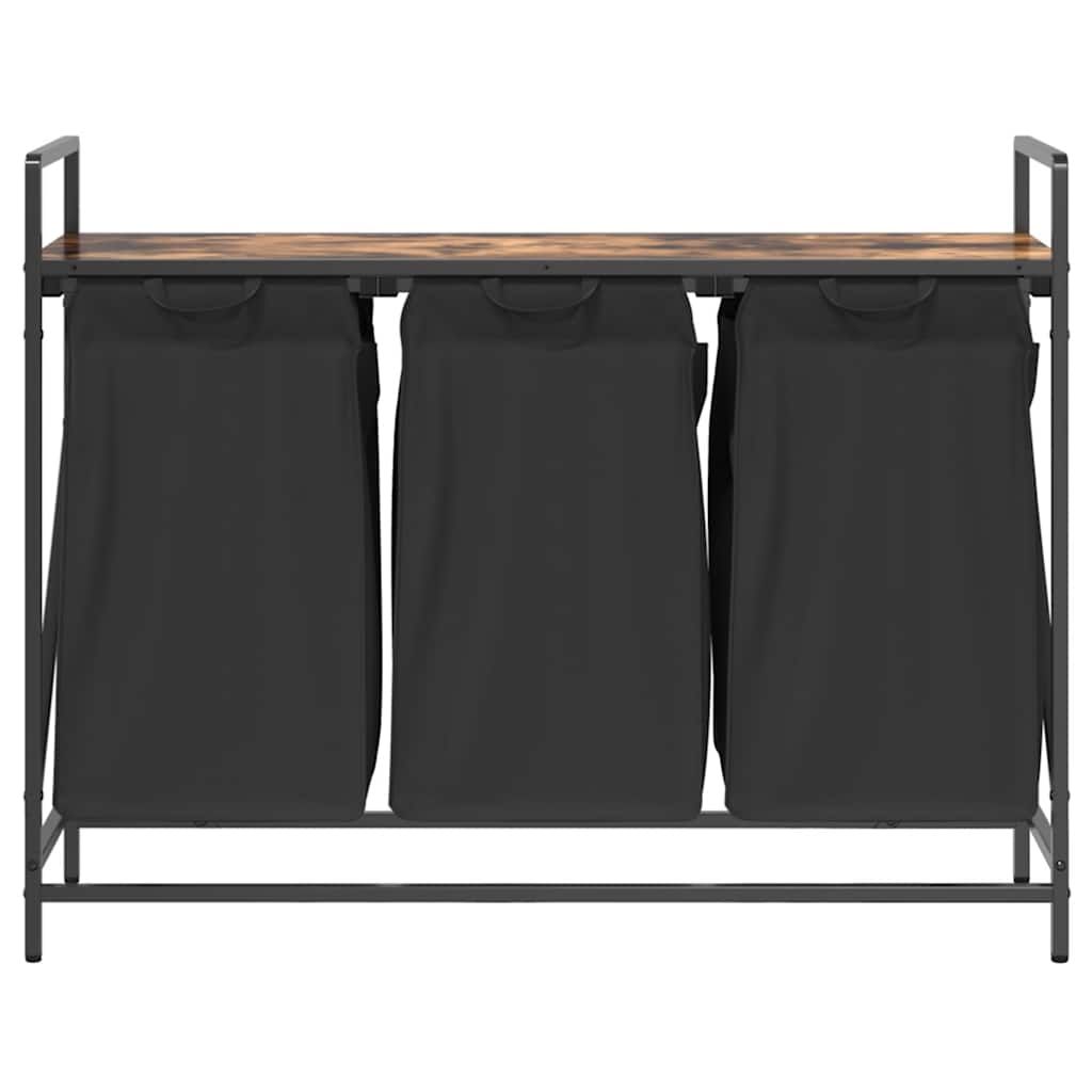 Cesto Portabiancheria 3 Scomparti Con Ripiano Rovere Fumo - Image 6