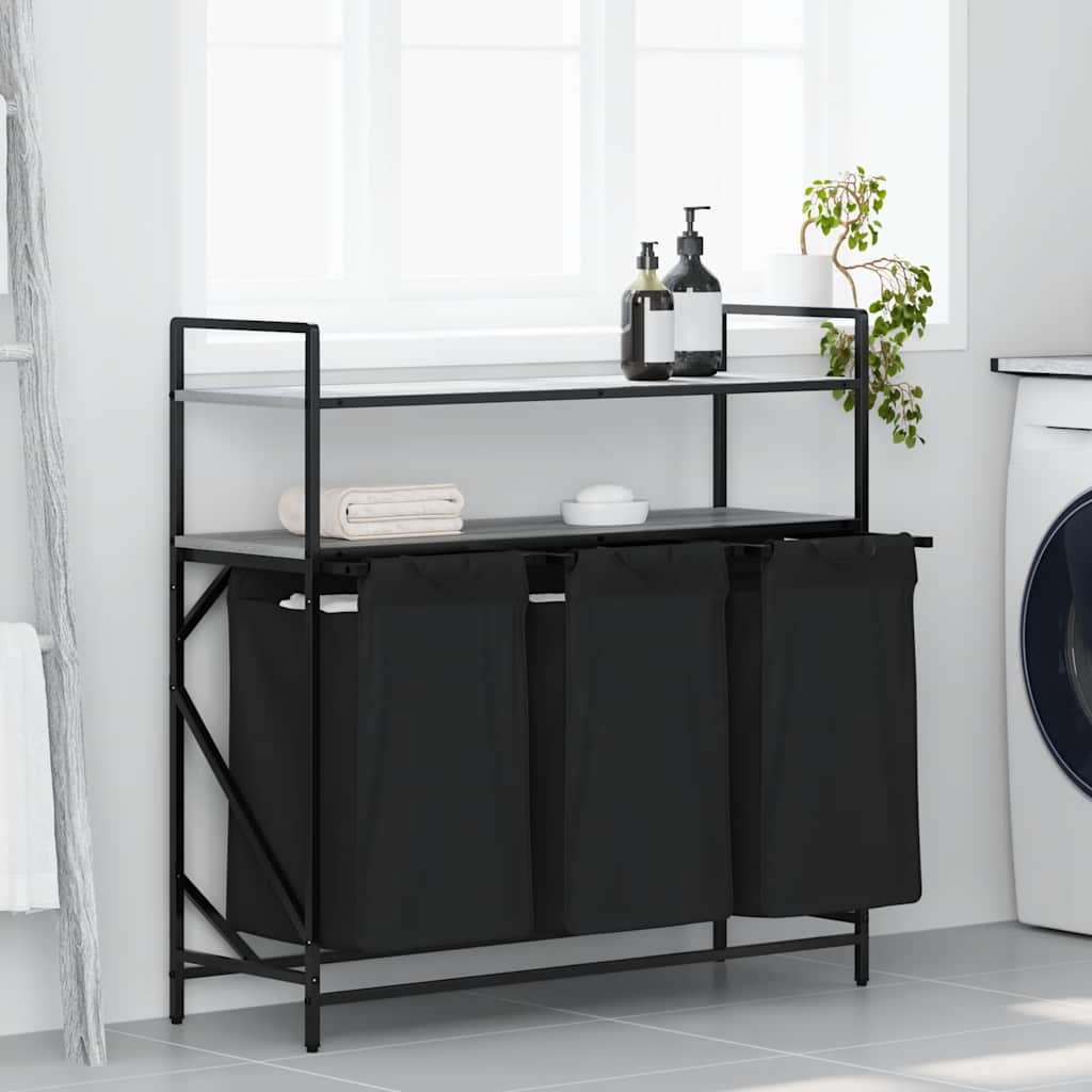 Cesto Portabiancheria 3 Scomparti Con Ripiani Grigio Sonoma - Image 5