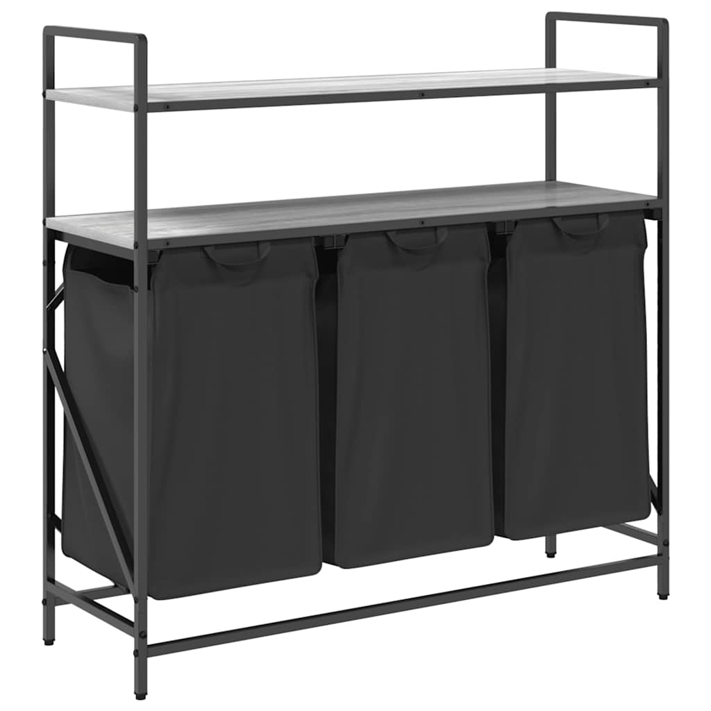 Cesto Portabiancheria 3 Scomparti Con Ripiani Grigio Sonoma