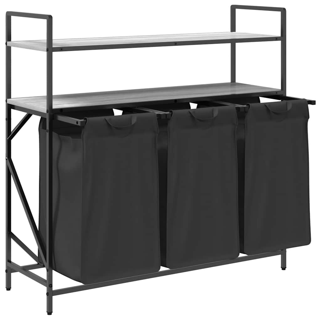 Cesto Portabiancheria 3 Scomparti Con Ripiani Grigio Sonoma - Image 4