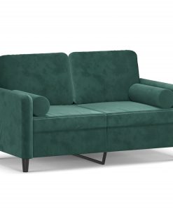 Divano A 2 Posti Con Cuscini Verde Scuro 120 Cm In Velluto