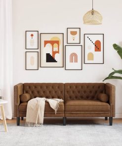 Divano Chesterfield Con Rinforzi 2 Posti Marrone In Scamosciato