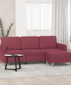 Divano A 3 Posti Con Poggiapiedi Rosso Vino 180 Cm In Tessuto