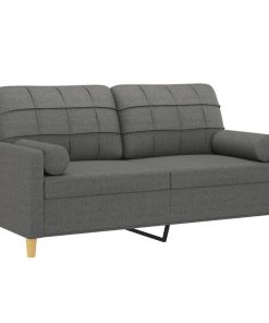 Divano A 2 Posti Con Cuscini Grigio Scuro 140 Cm In Tessuto
