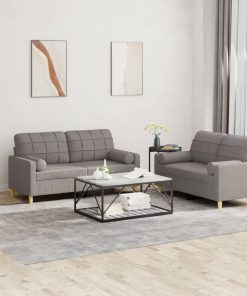 Set Divani 2 Pz Con Cuscini Tortora In Tessuto