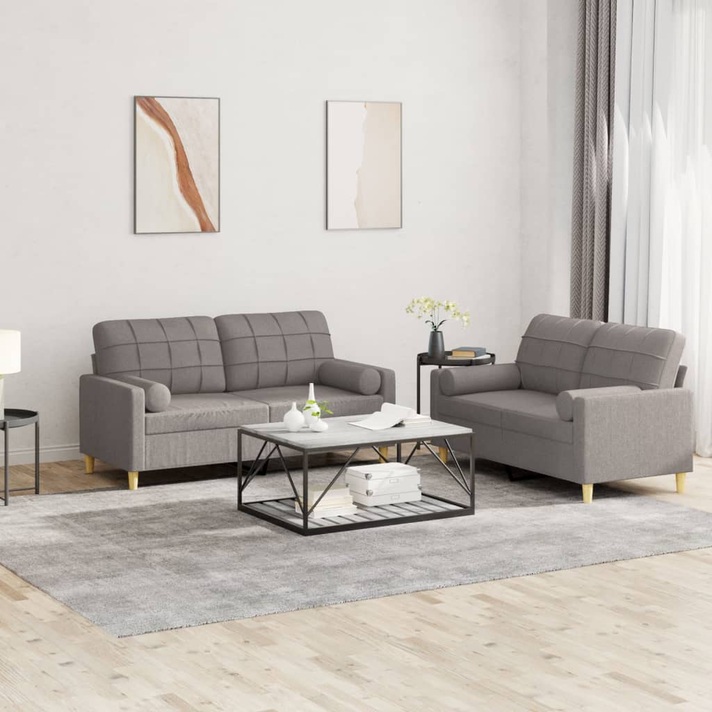 Set Divani 2 Pz Con Cuscini Tortora In Tessuto