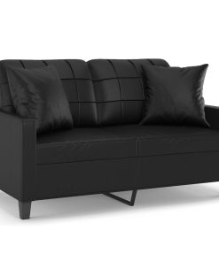 Divano A 2 Posti Con Cuscini Nero 120 Cm In Similpelle