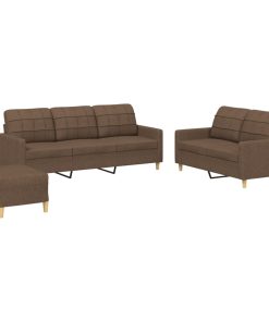 Set Di Divani 3 Pz Con Cuscini Marrone In Tessuto