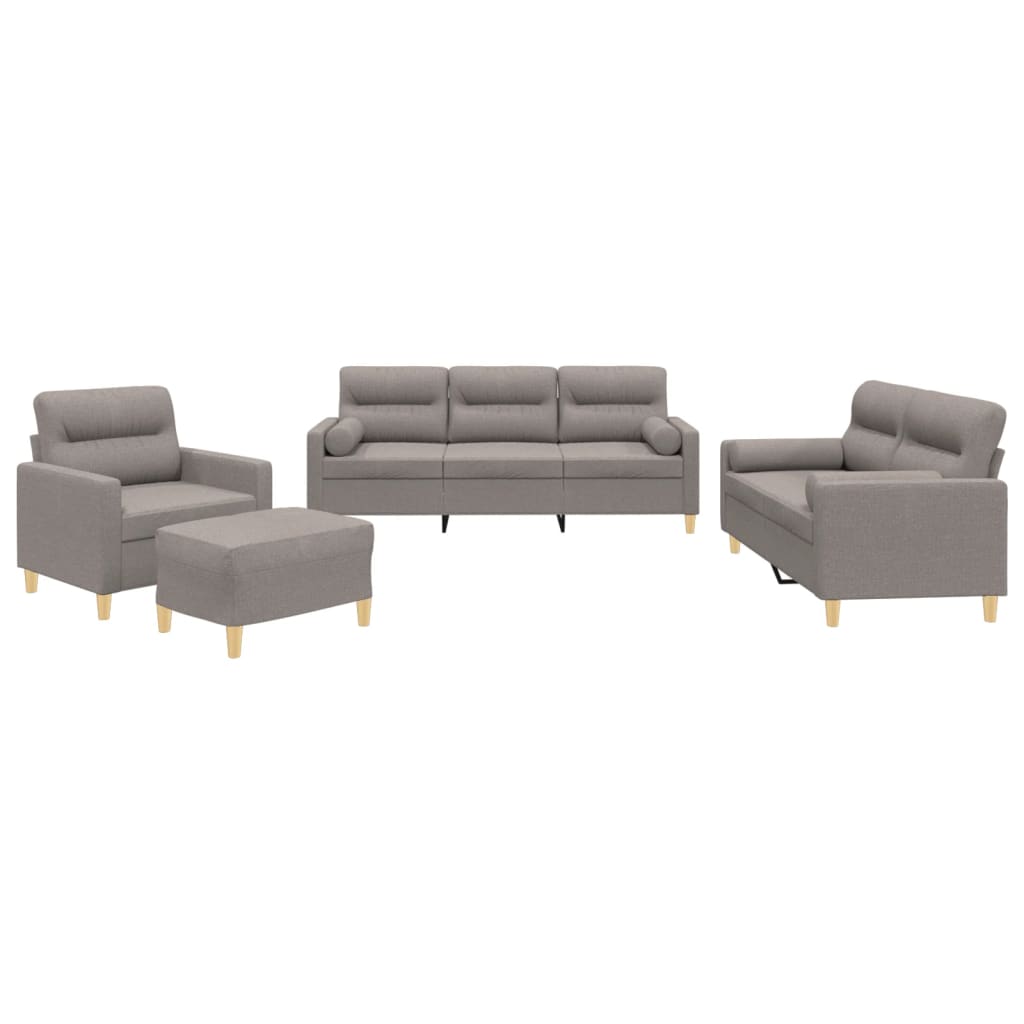 Set Divani 4 Pz Con Cuscini Tortora In Tessuto