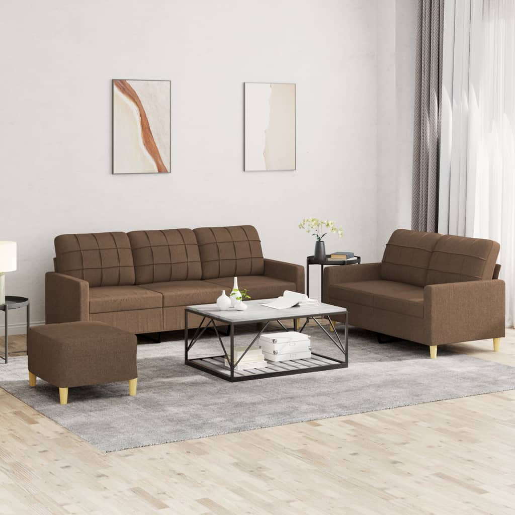 Set Di Divani 3 Pz Con Cuscini Marrone In Tessuto - Image 3
