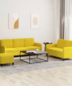 Set Di Divani 3 Pz Giallo In Velluto
