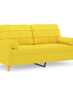 Divano A 2 Posti Con Cuscini Giallo Chiaro 140 Cm In Tessuto