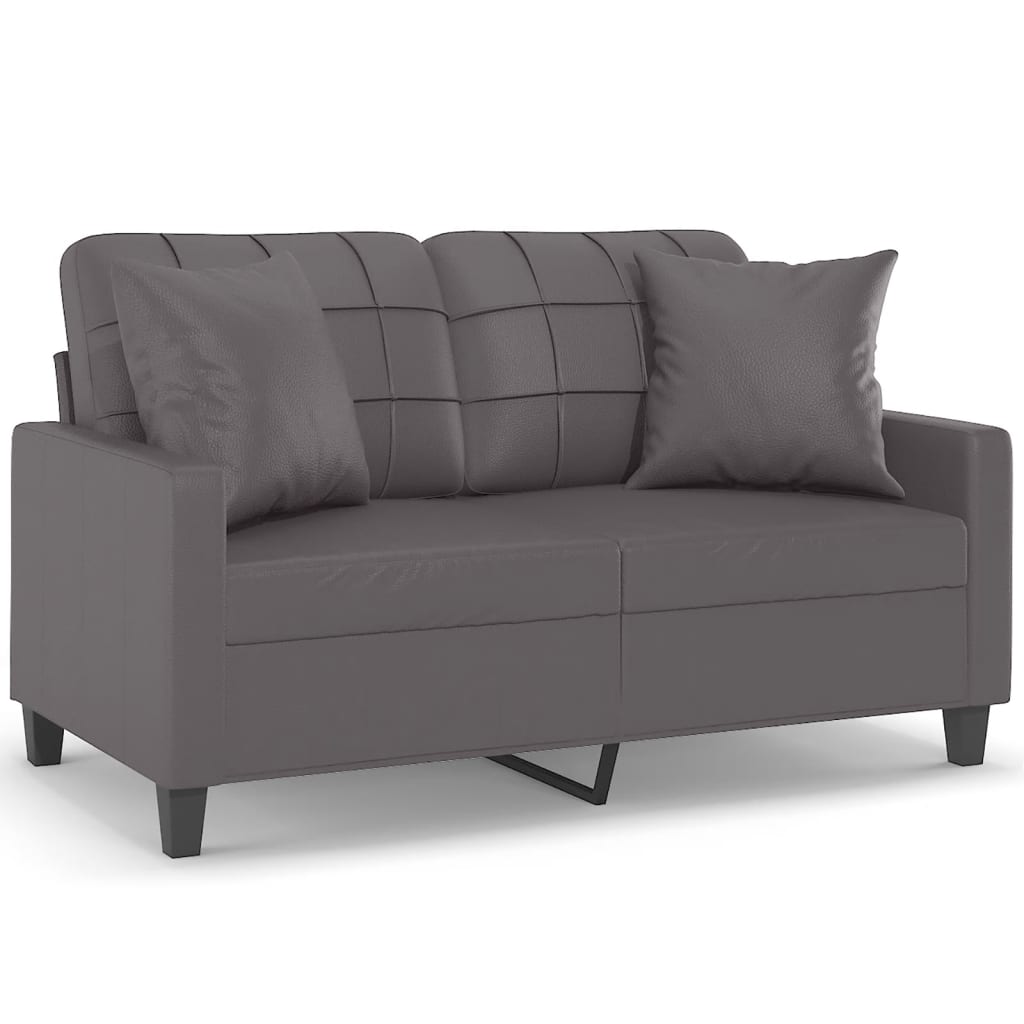 Divano A 2 Posti Con Cuscini Grigio 120 Cm In Similpelle