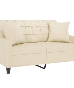 Divano A 2 Posti Con Cuscini Crema 120 Cm In Similpelle