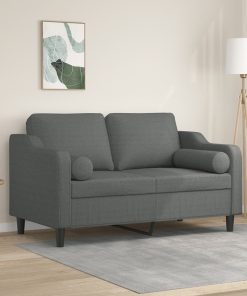 Divano A 2 Posti Con Cuscini Grigio Scuro 120 Cm In Tessuto