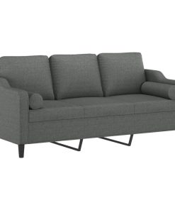 Divano A 3 Posti Con Cuscini Grigio Scuro 180 Cm In Tessuto