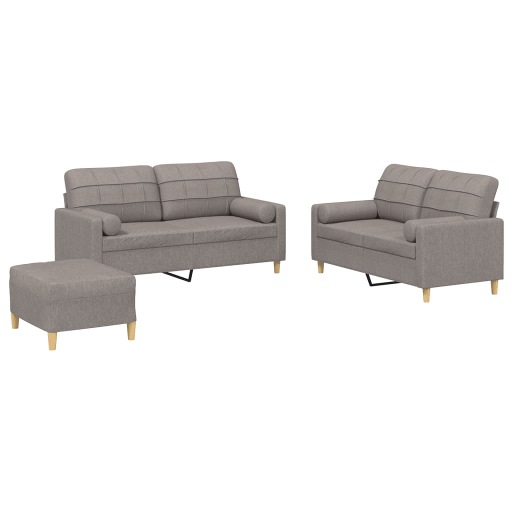 Set Divani 3 Pz Con Cuscini Tortora In Tessuto