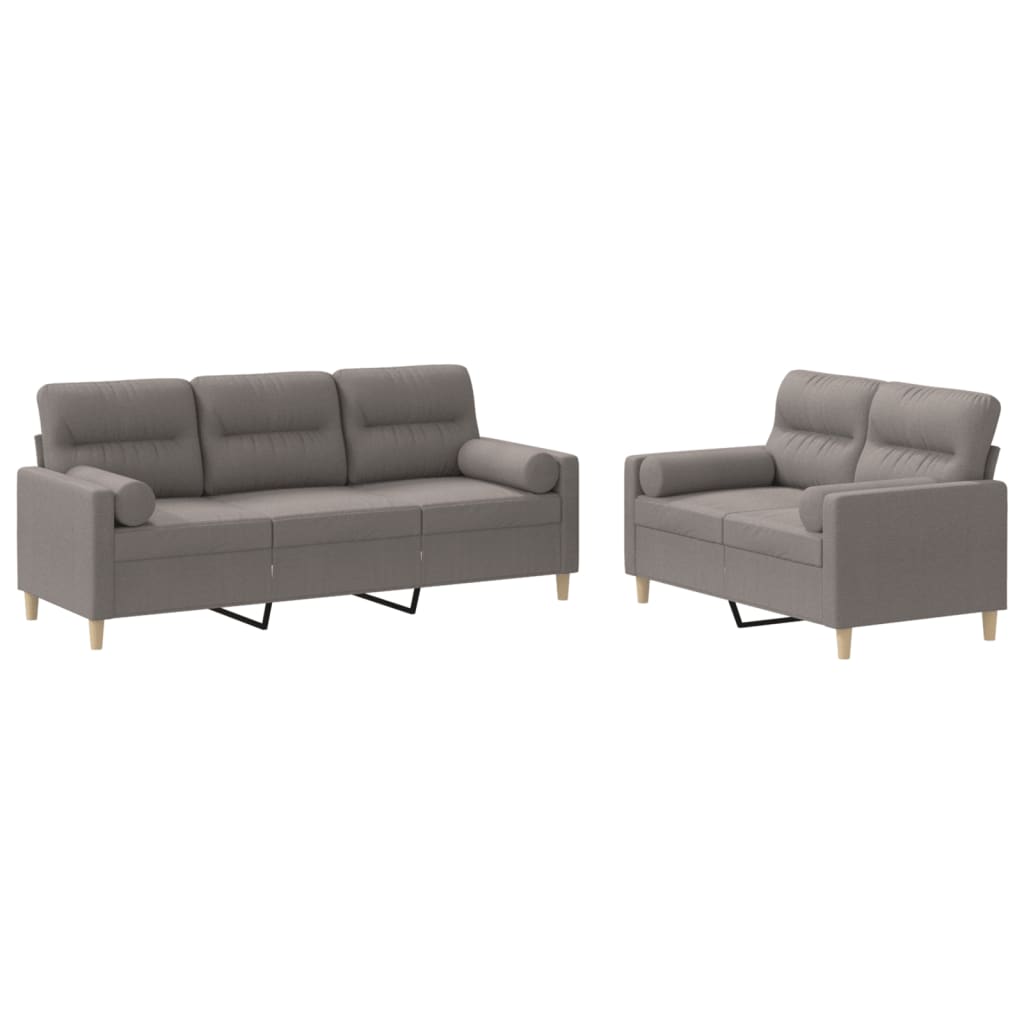 Set Divani 2 Pz Con Cuscini Tortora In Tessuto