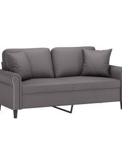 Divano A 2 Posti Con Cuscini Grigio 140 Cm In Similpelle