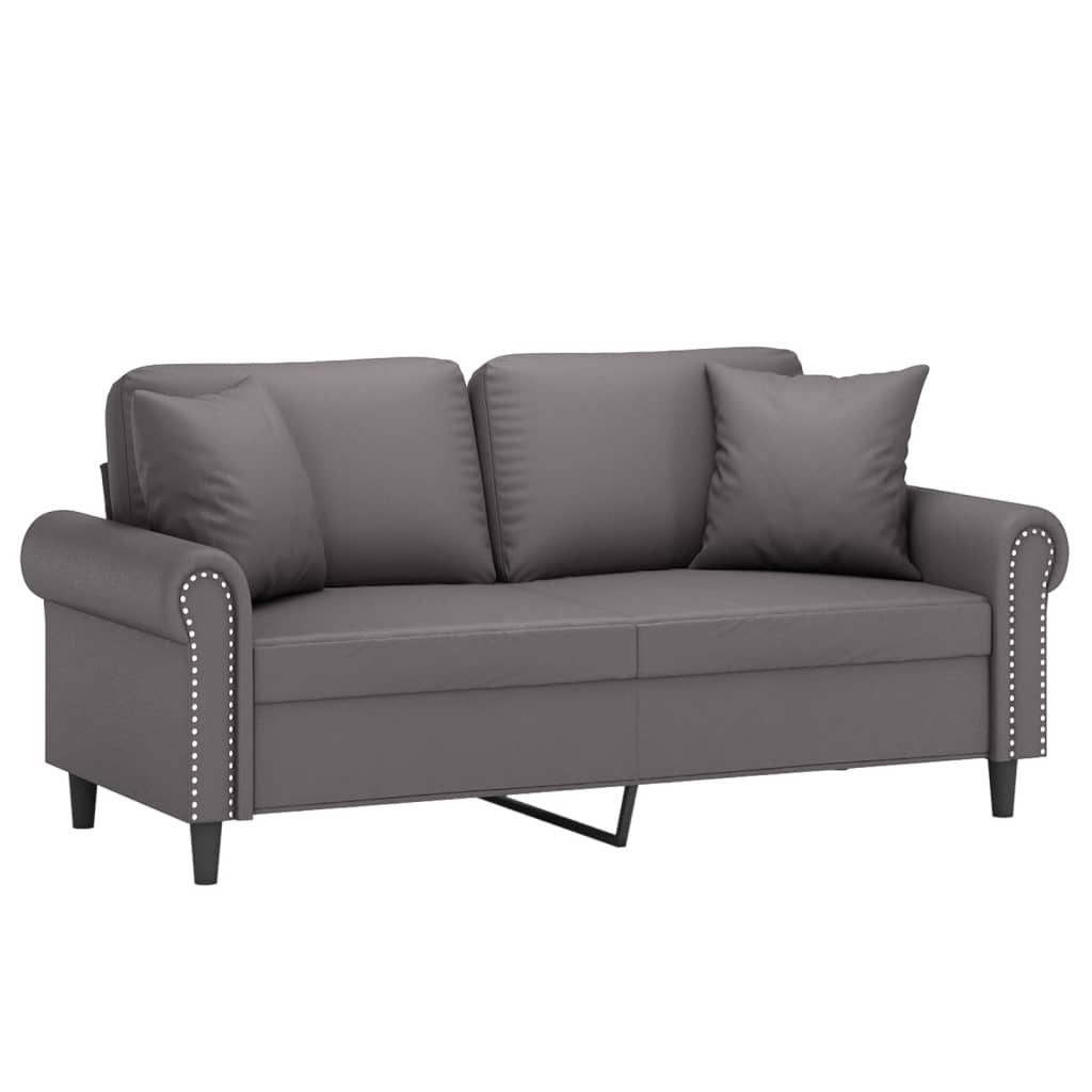 Divano A 2 Posti Con Cuscini Grigio 140 Cm In Similpelle
