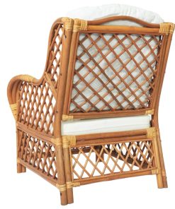 Poltrona Con Cuscino Marrone Chiaro In Rattan Naturale E Lino