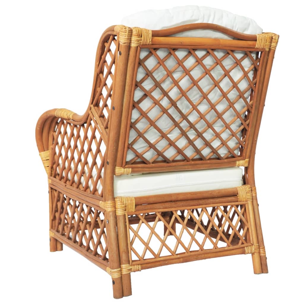 Poltrona Con Cuscino Marrone Chiaro In Rattan Naturale E Lino
