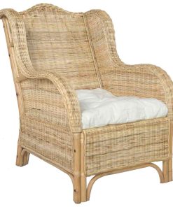 Poltrona Con Cuscino In Rattan Naturale E Lino