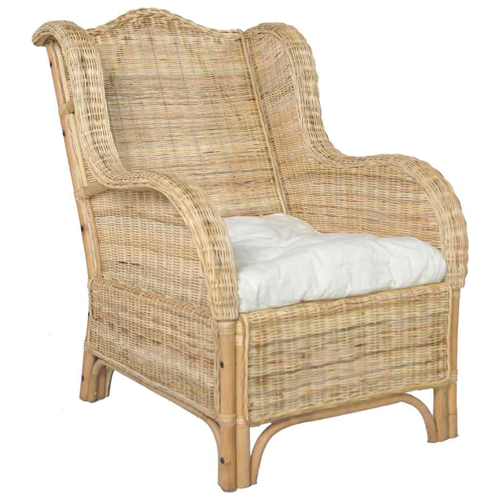 Poltrona Con Cuscino In Rattan Naturale E Lino