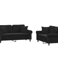 Set Di Divani 2 Pz Con Cuscini Nero In Velluto