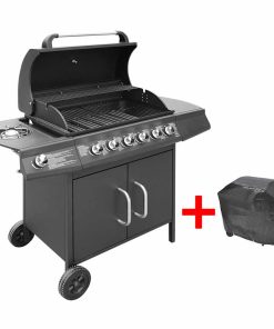 Barbecue E Griglia A Gas 6+1 Fornelli Nero