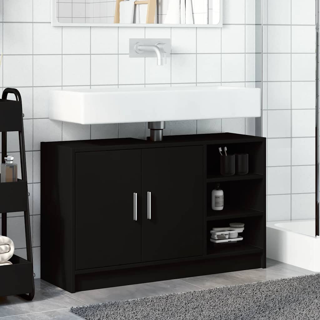 Mobile Lavabo Nero 90x29x55 Cm In Truciolato
