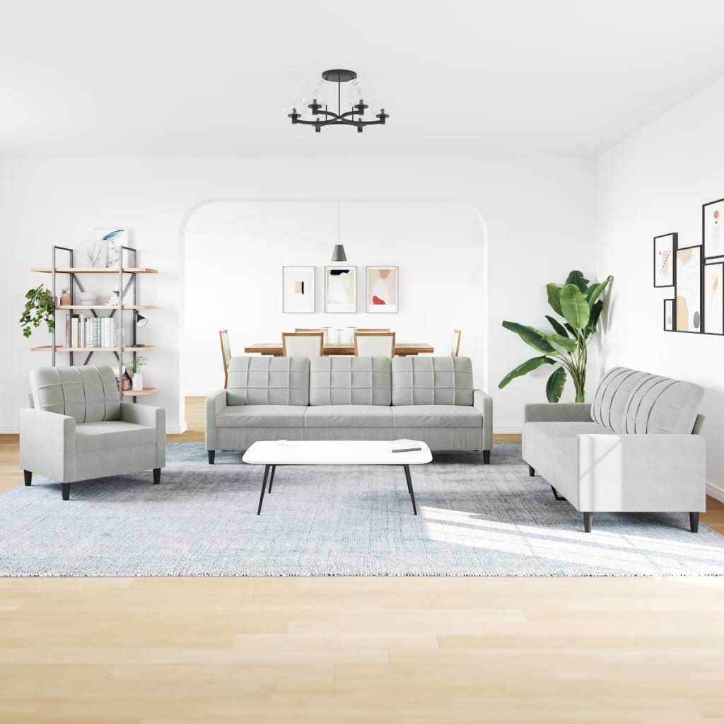 Set Di Divani 4 Pz Con Cuscini Grigio Chiaro In Velluto - Image 2