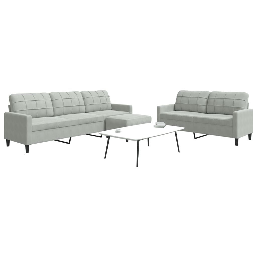 Set Di Divani 3 Pz Con Cuscini Grigio Chiaro In Velluto - Image 5
