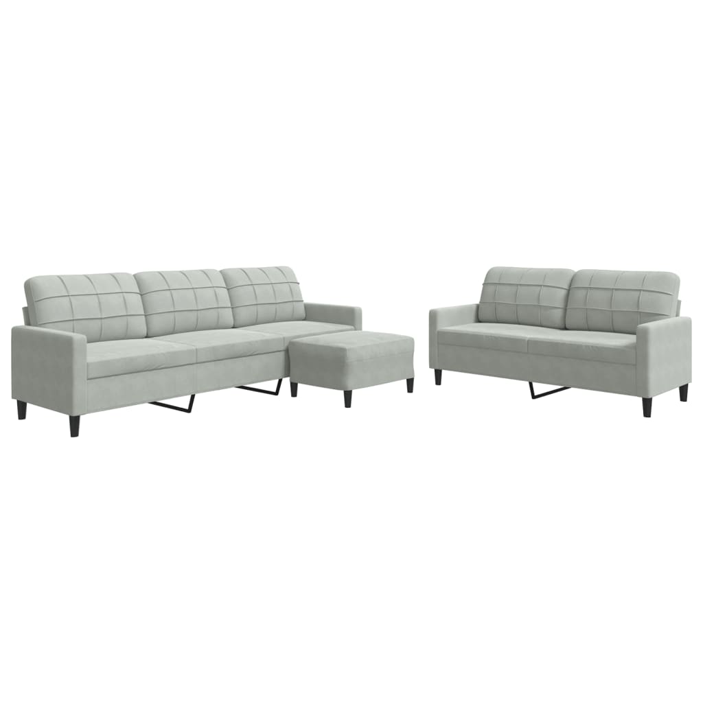 Set Di Divani 3 Pz Con Cuscini Grigio Chiaro In Velluto - Image 4