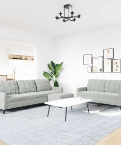 Set Di Divani 3 Pz Con Cuscini Grigio Chiaro In Velluto