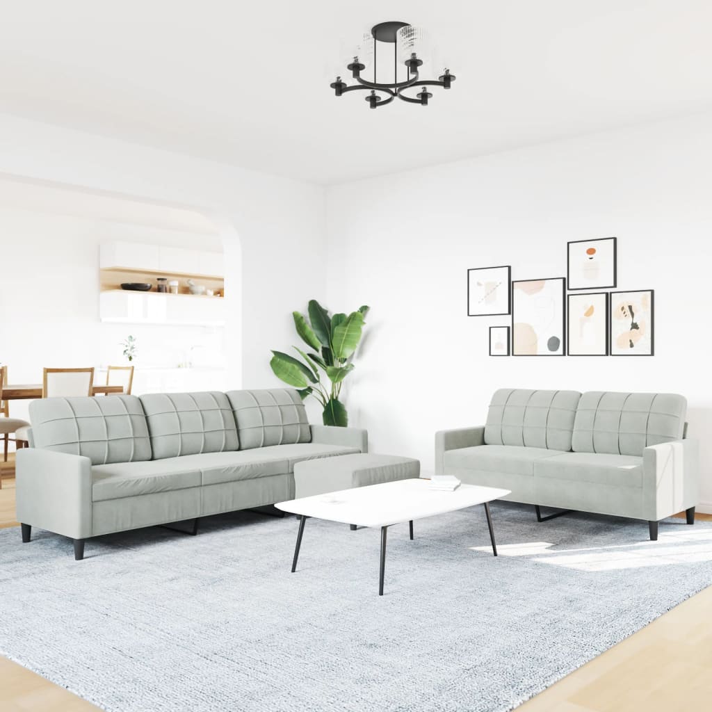 Set Di Divani 3 Pz Con Cuscini Grigio Chiaro In Velluto