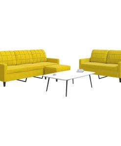 Set Di Divani 3 Pz Con Cuscini Giallo In Velluto